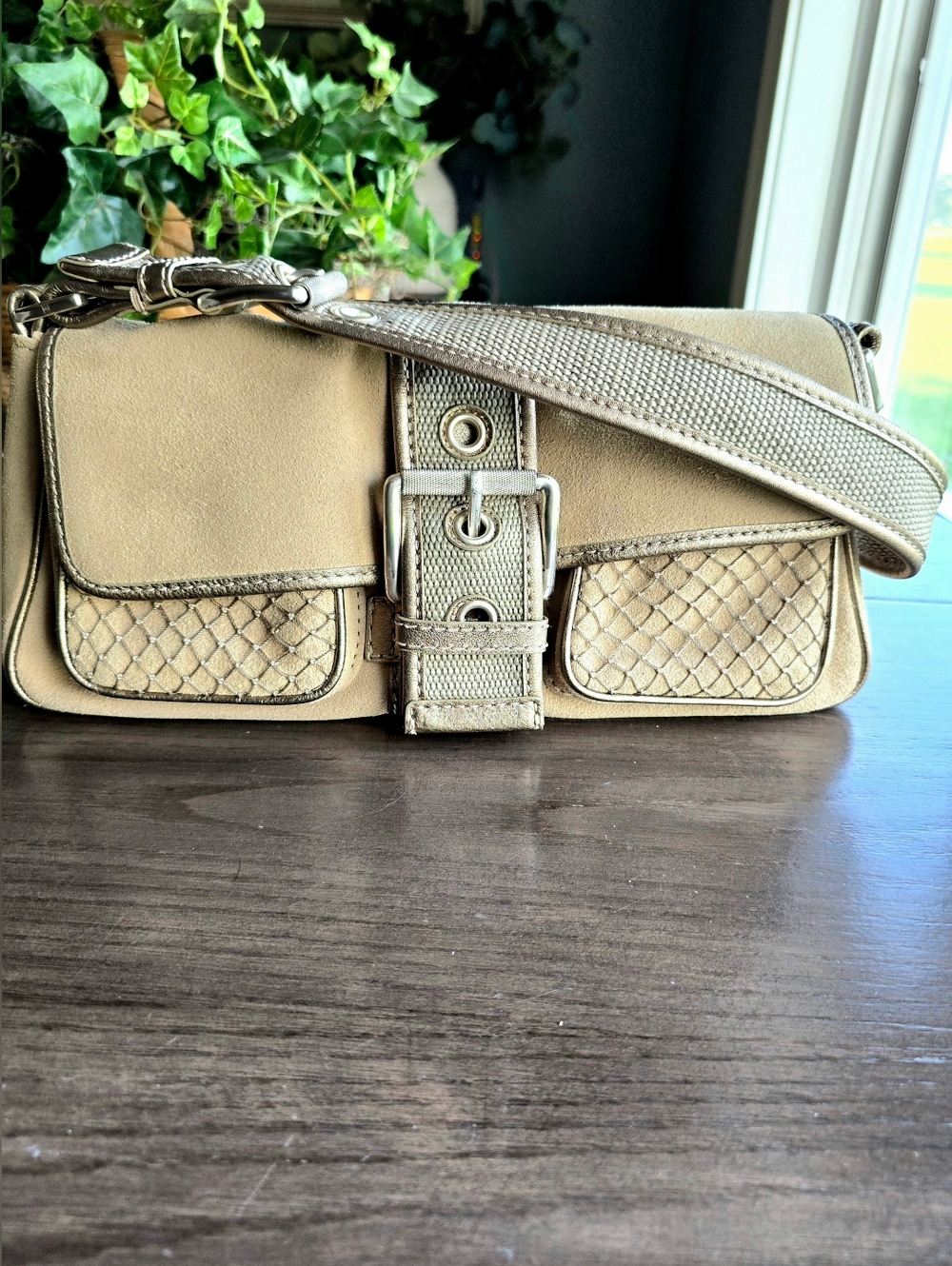Michael Kors Rare Vintage Suede Zoe Cargo Shoulder Bag